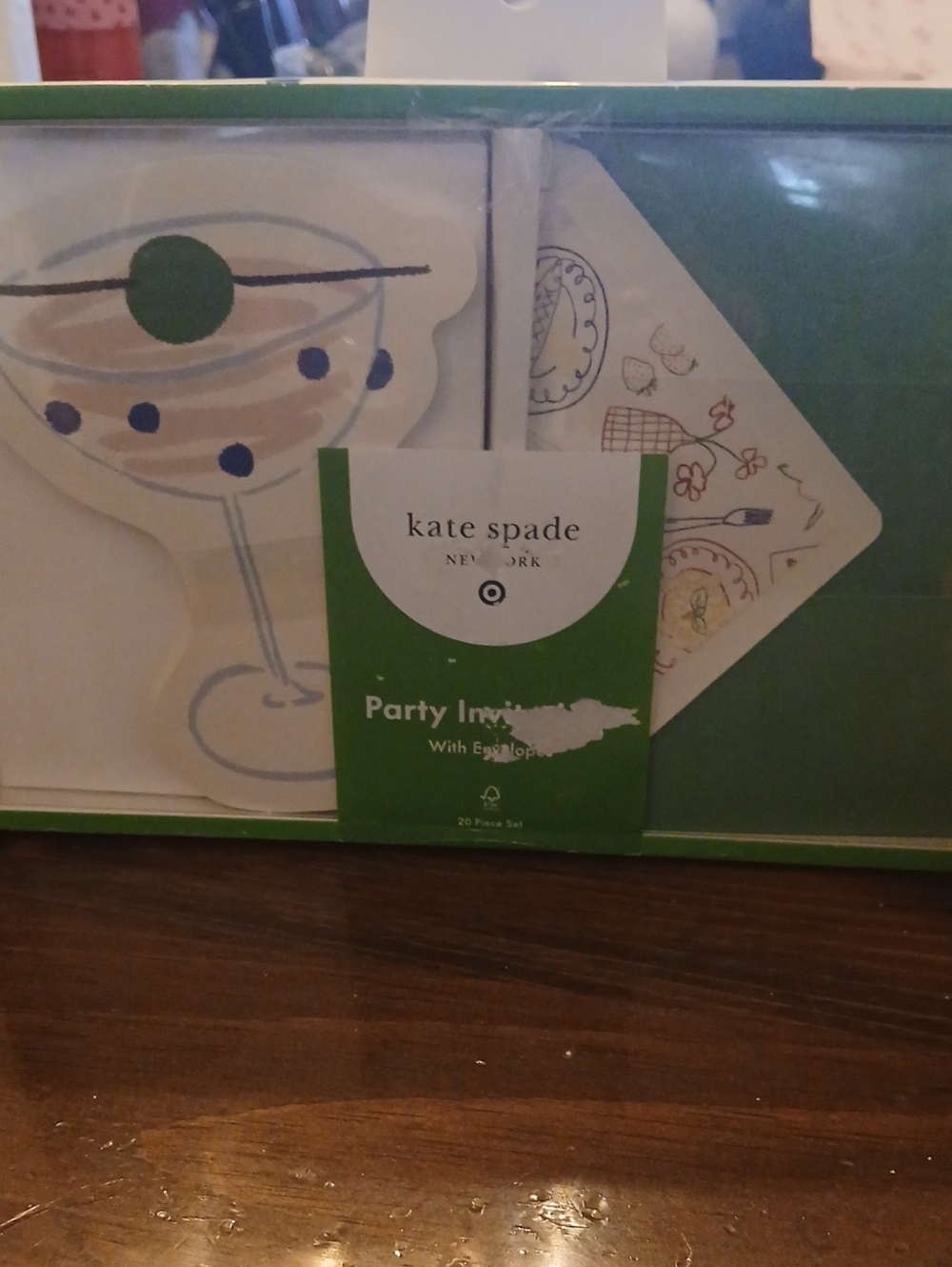 kate spade Green Cocktail Invite Cards with Olive Accent